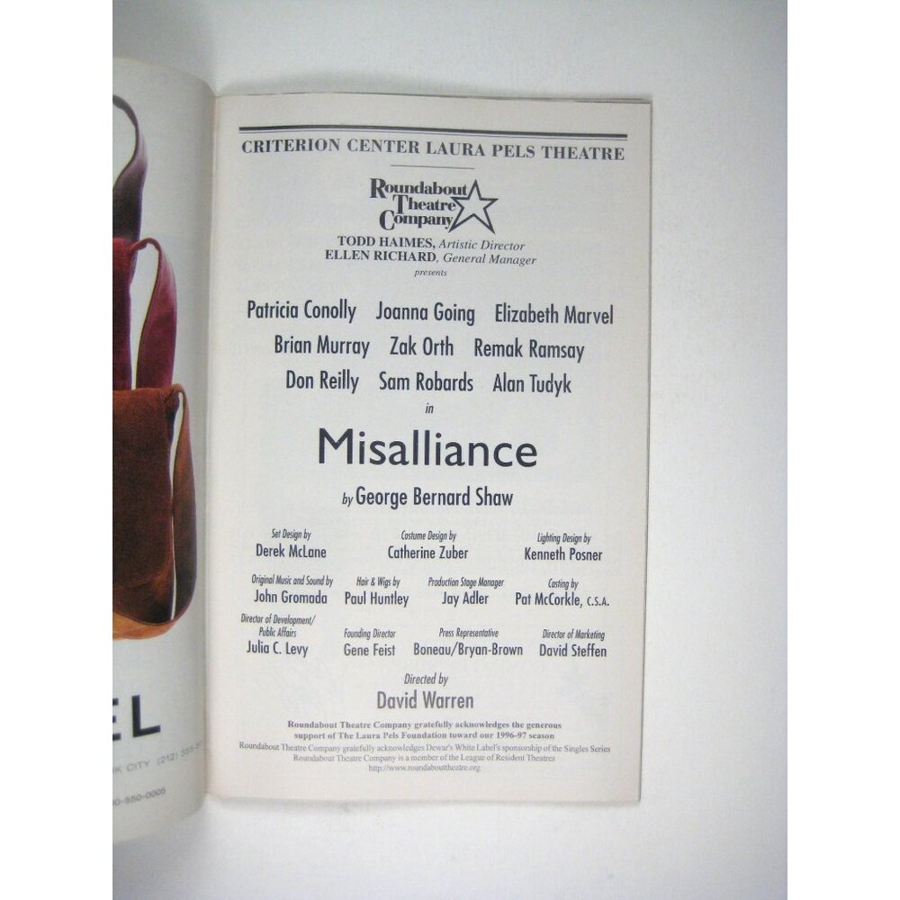 Misalliance Playbill Shaw Roundabout Theatre October 1997 Don Reilly Alan Tudyk - Picture 3 of 6